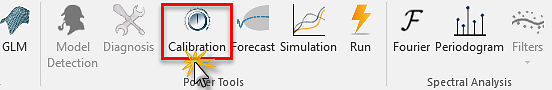 Selecting the calibration icon in NumXL toolbar